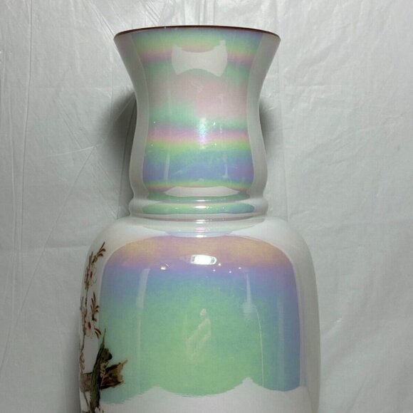 American Handblown Glass Handpainted Rare Pearl Opal Iridescent 9.5”Vase Vintage - Picture 6 of 12